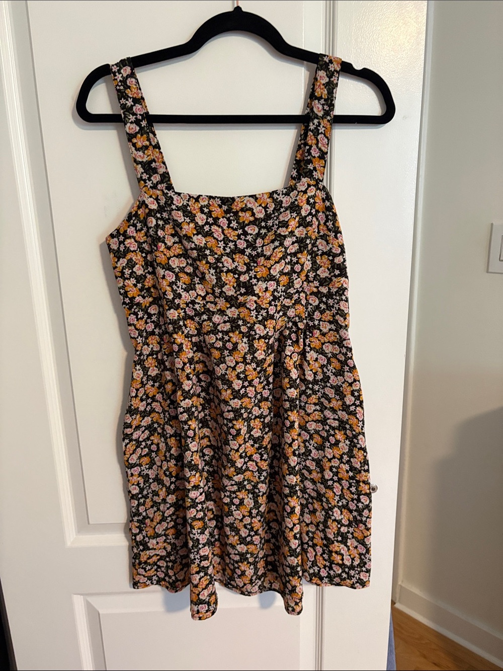 BCBGeneration Black Floral Mini Dress with Pink and Yellow Flowers
